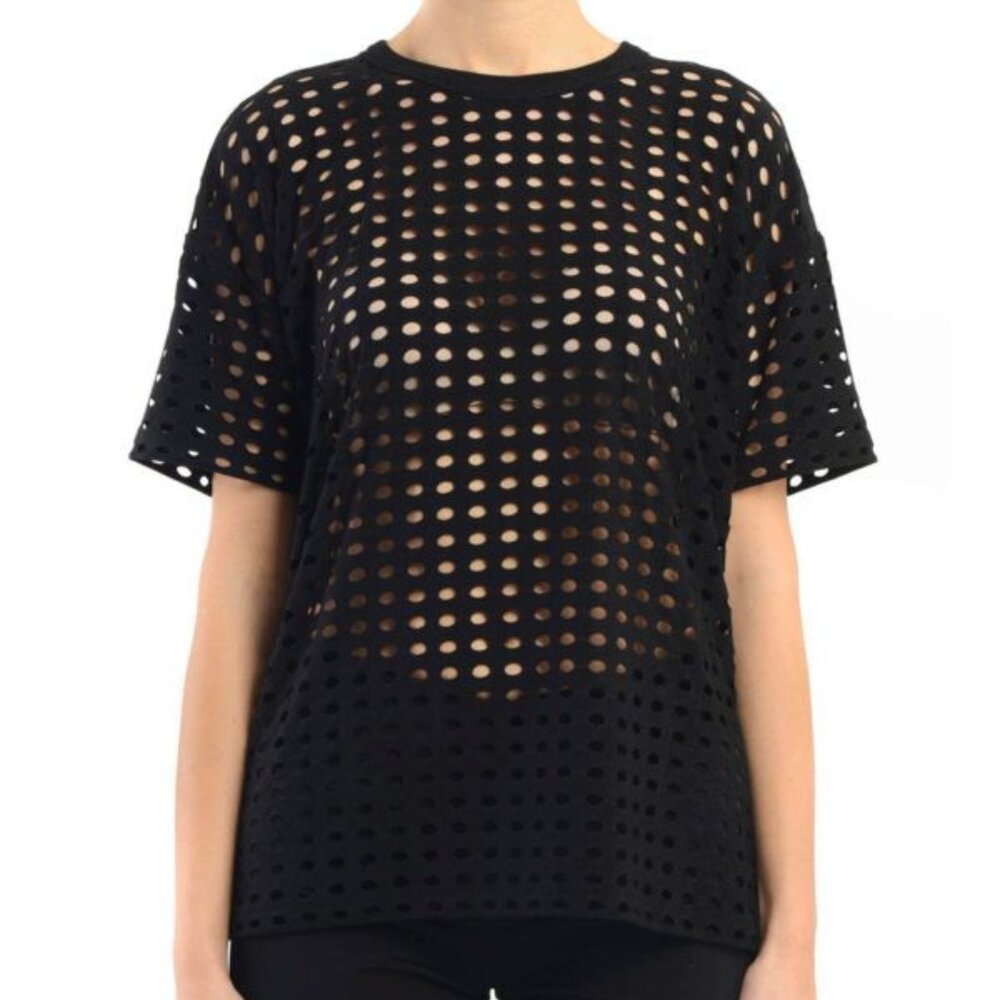 T by Alexander Wang Size S Black Circular Hole Cut Out Short Sleeve Top